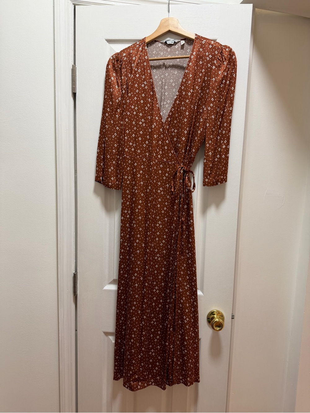 & Other Stories Rust Brown/Orange Floral Wrap Midi Dress
